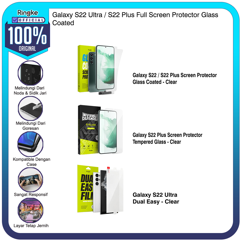 Ringke Galaxy S22 Ultra / S22 Plus / S22 Full Cover Screen Protector Glass Coated Dual Easy