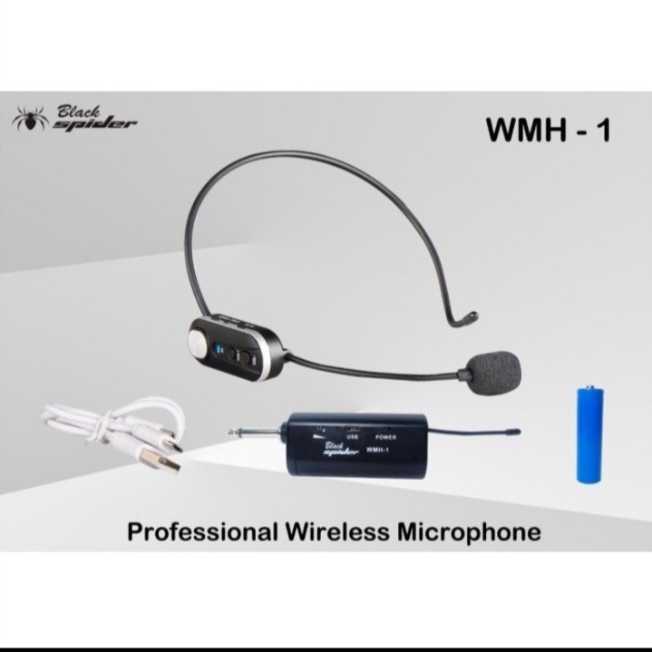 Mic 1 pcs Wireless Headset Bando Black Spider WMH1 ORIGINAL Imam Senam