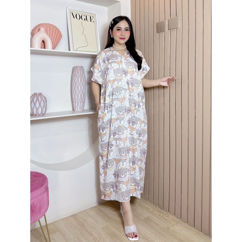 Daster Dress Premium Lengan Pendek Busui Friendly Bahan Rayon HD.ID SMK Kanaya