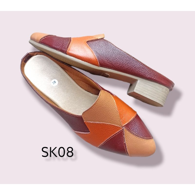 raibow Sandal Selop Kulit Wanita Hak Tahu 3cm Handmade Magetan kulit ujung lancip sapi leather