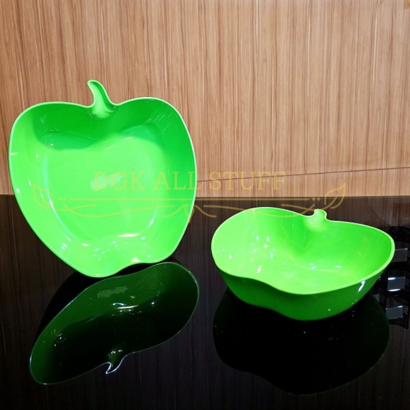 Piring Makan Saji Bentuk Motif Apel Apple Unik Estetik Aesthetic Hijau Besar Kecil Plastik