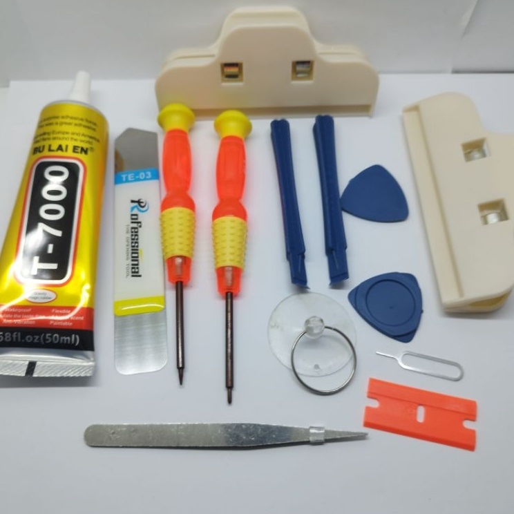 PSD  SEPAKET  Obeng set Hp 8 IN 1  1 in 1  Penekan LCD LEBAR  LEM b7 15 BENING  B7 5 ML  T7 15ml  I