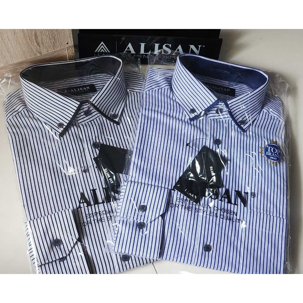 Kemeja ALISAN MOTIF SALUR Slimfit lengan panjang (100% ORI)