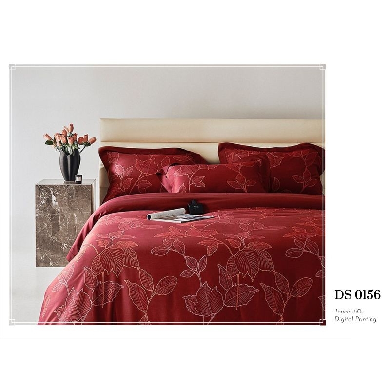sprei sutra organik 60s bunga merah anti alergi serat bamboo bambu imlek wedding cina pengantin mewa