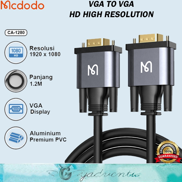 Mcdodo Ca-127 Kabel Hdmi To VGA / Hdmi to Hdmi / VGA to VGA Hd 4k 8k Display Cable Converter Audio Video Ps4 Pc Laptop Komputer Sambungan Layar Monitor Premium Nylon Braided-VGA To VGA 1.2M