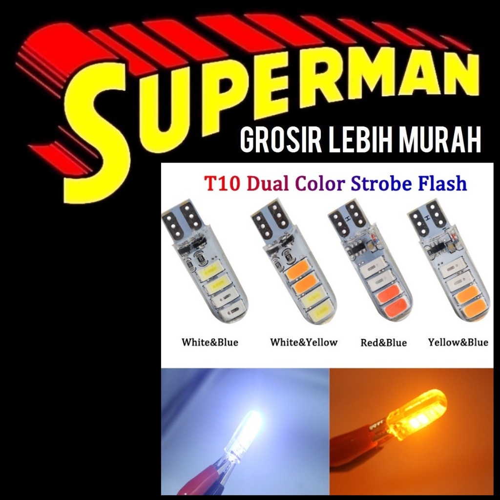 (11i) LED T10 2 WARNA sein kg putih merah kuning hijau biru ice blue lampu sen jelly kedip gel led t