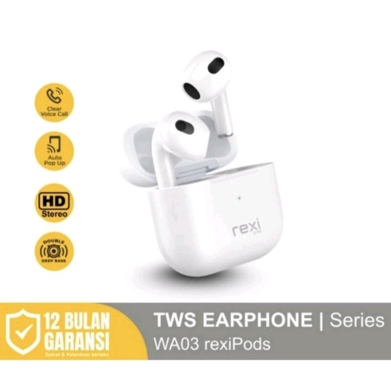 REXI WA-03 PRO BLUETOOTH TWS EARPHONE WA 03 PRO TRUE WIRELESS DOUBLE DEEP BASS HD STEREO INPOD AIRPO