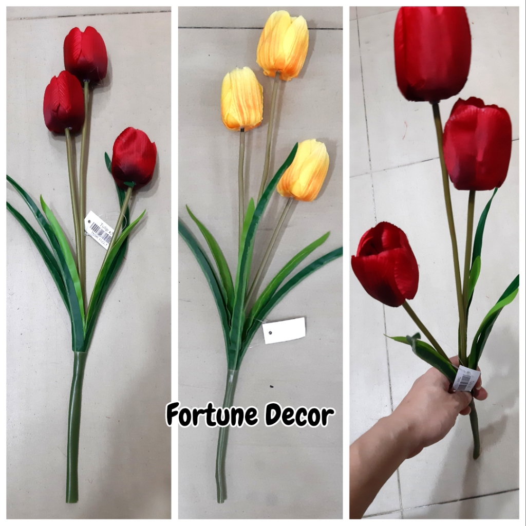 Bunga tulip tangkai artificial cabang 3 rangkaian bunga hiasan dekorasi imlek