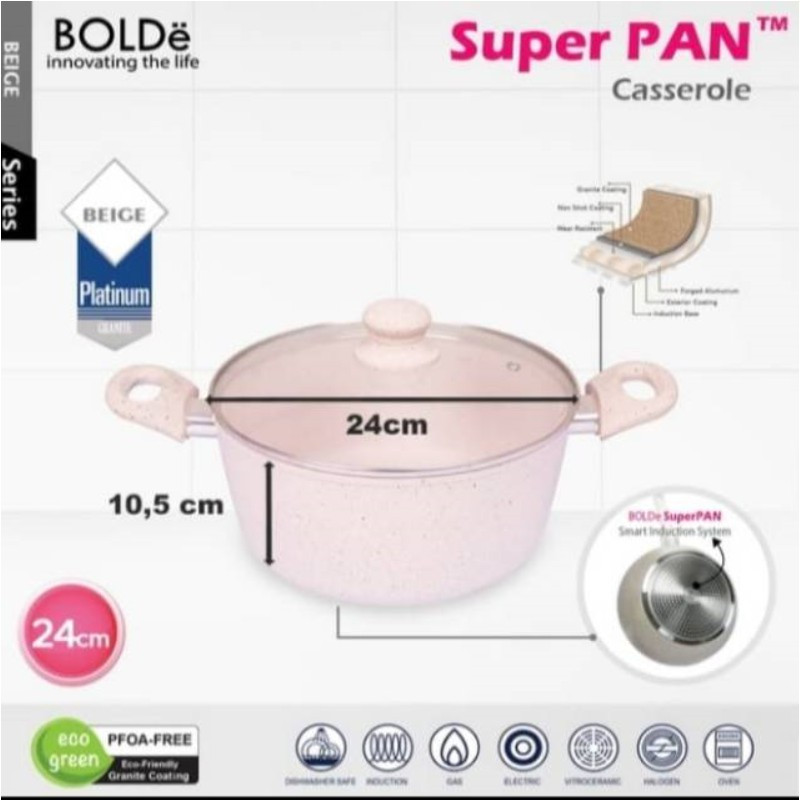 BOLDE SUPER PAN CASSEROLE 24 CM GRANITE BEIGE SERIES PANCI KERAMIK ANTI LENGKET