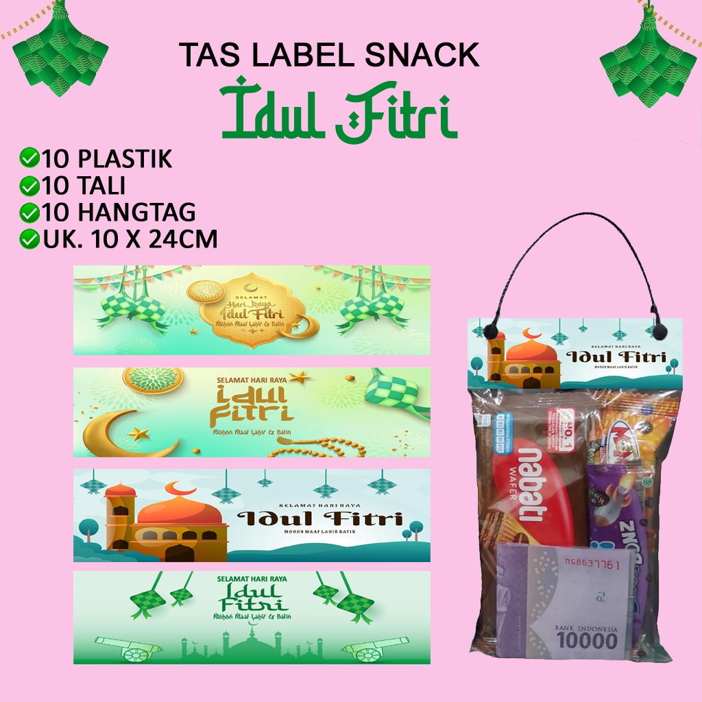 

20 TAS SNACK LEBARAN PLASTIK LABEL DAN TALI BISA UNTUK THR ULANG TAHUN SOUVENIR AMPLOP LEBARAN