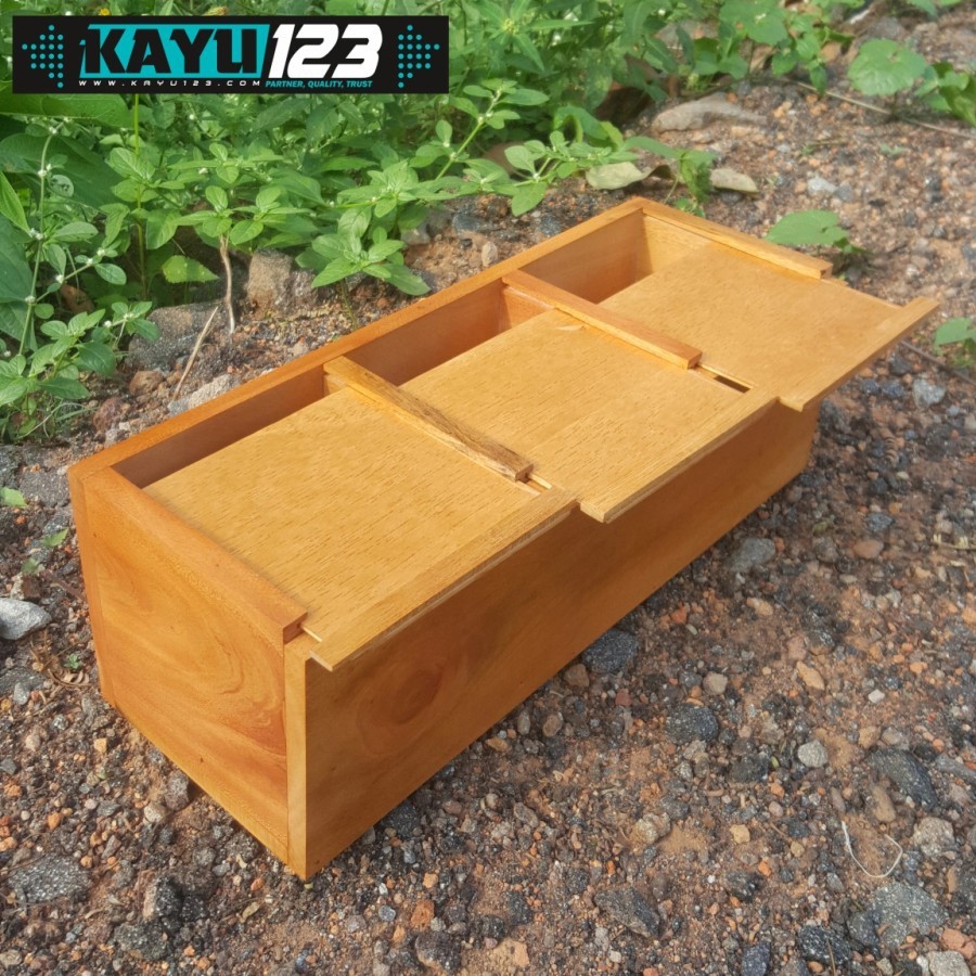 Kotak Kayu Serbaguna 100x30x30 cm 3 Sekat Dalam Nampan Box Kayu Kotak penyimpanan