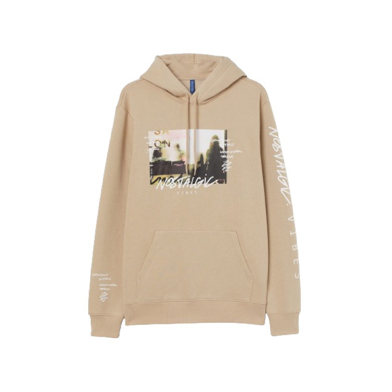 Hoodie Unisex HM Nostalgic Vibes Beige , Flecee Katun