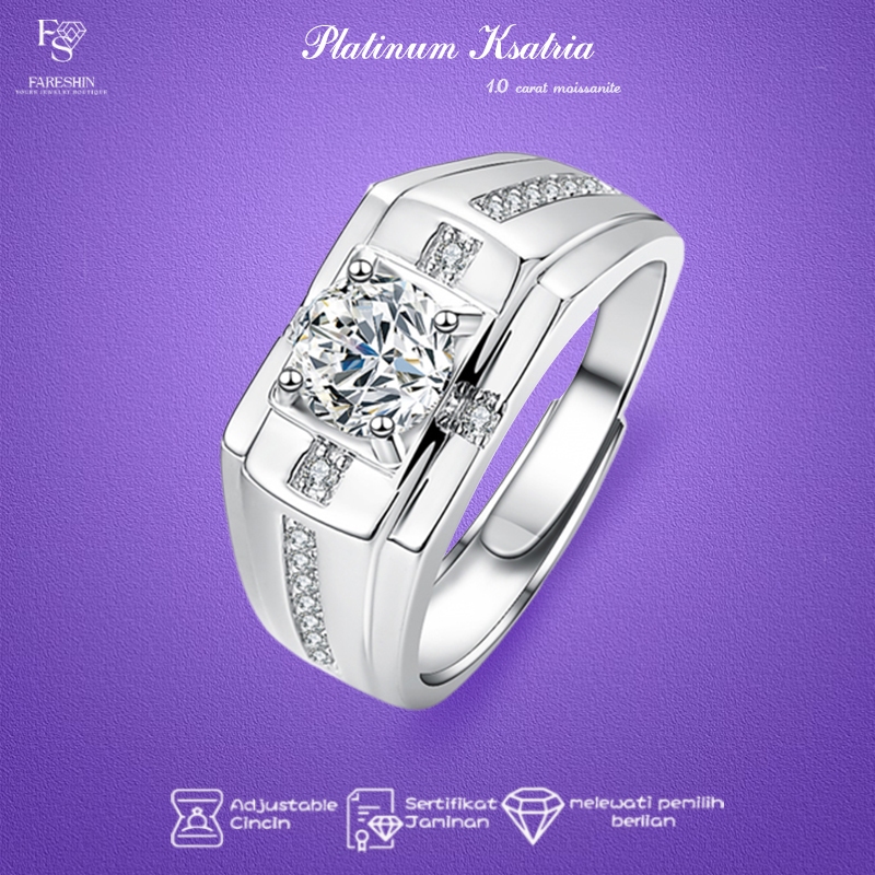 Cincin Moissanite Platinum Ksatria Cincin Mas Putih 1.0 Carat Fareshin Jewellery