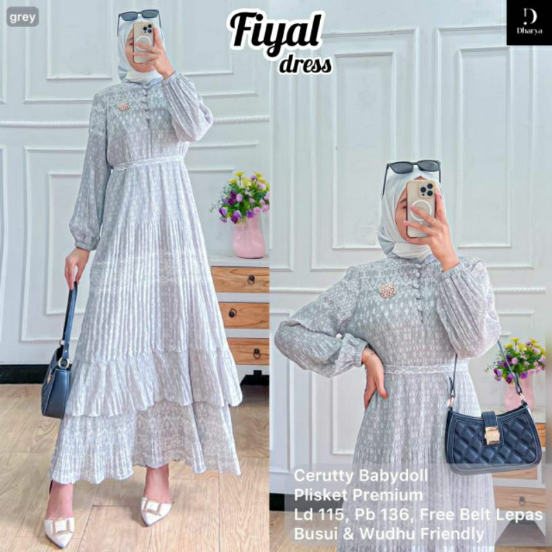DRES BUNGA PLISKET CANTIK FIYAL DRESS BY DHARYA