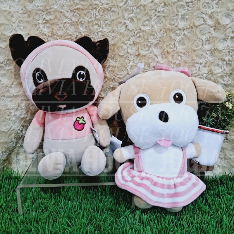 Boneka Anjing Overall Pink Soft Boneka Bulldog Hoodie Boneka Anjing Hoodie