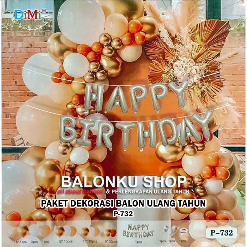 Paket Dekorasi Balon Ulang Tahun / Balon Set Cream Gold Putih