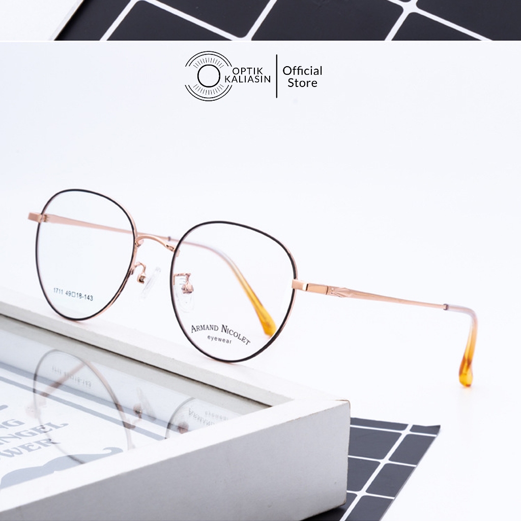 OPTIK KALIASIN - Frame kacamata pria wanita titanium bulat metal full frame tipis minus plus anti radiasi photochromic 1711