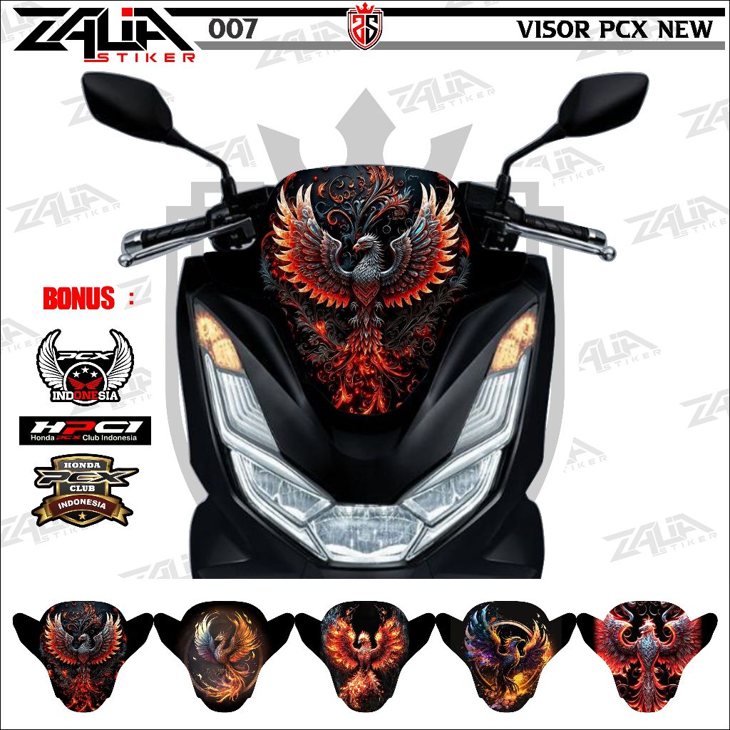 Stiker visor Winshield HONDA PCX 160 NEW INPINIK (007)/ stiker  Winshield  gambar BURUNG API /  stik