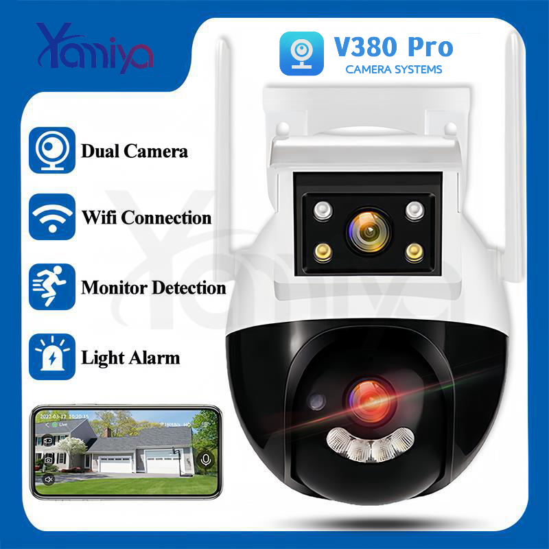 YAMIYA Outdoor CCTV V380 PRO Dual Lens PTZ WiFi Wireless Camera IR Night Vision Waterproof Smart Security IP Camera