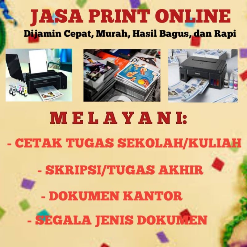 

Jasa Print Murah Warna dan BW Cetak Dokumen, Skripsi, Makalah, Thesis, Soal Latihan, Buku, Proposal