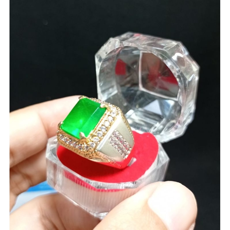 CINCIN PERAK BATU GIOK ASLI BURMA/JADEITE JADE BERSERTIFIKAT LAB SIAP PAKAI