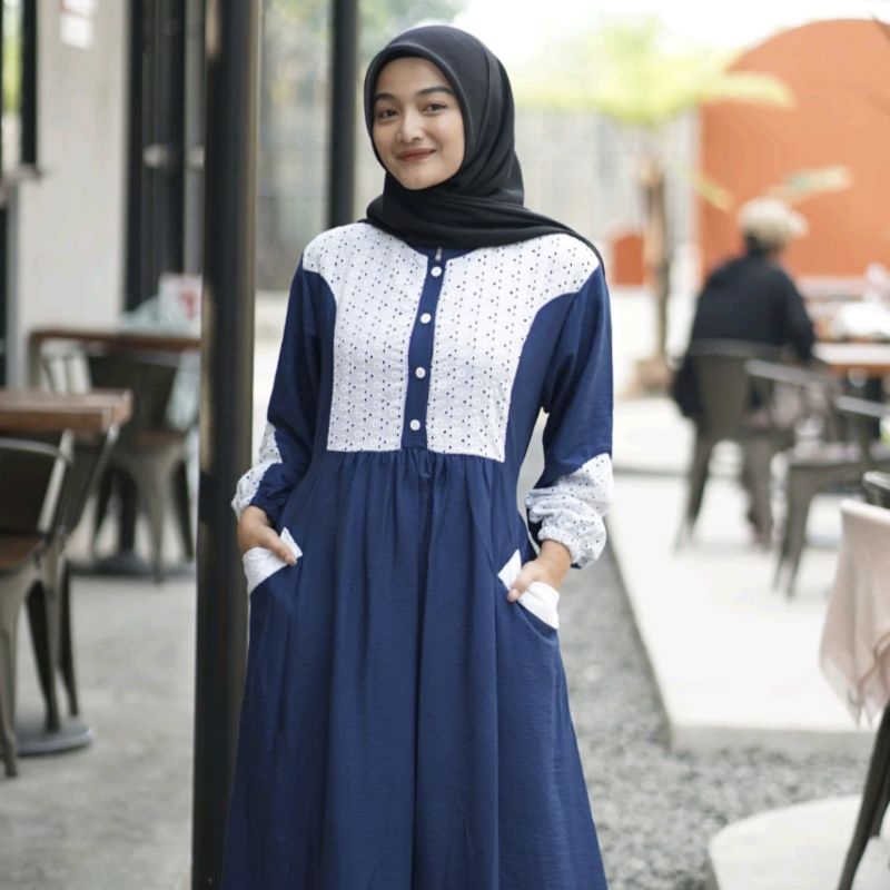 AGHNIA DRESS MIX KATUN BORDIR ABAYA RENDA GAMIS Polo Linen Premium. By Larissa/gamis muslim terbaru