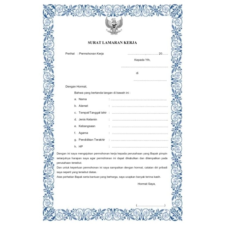 

surat lamaran kerja blangko daftar riwayat hidup CV Curiculum vitae