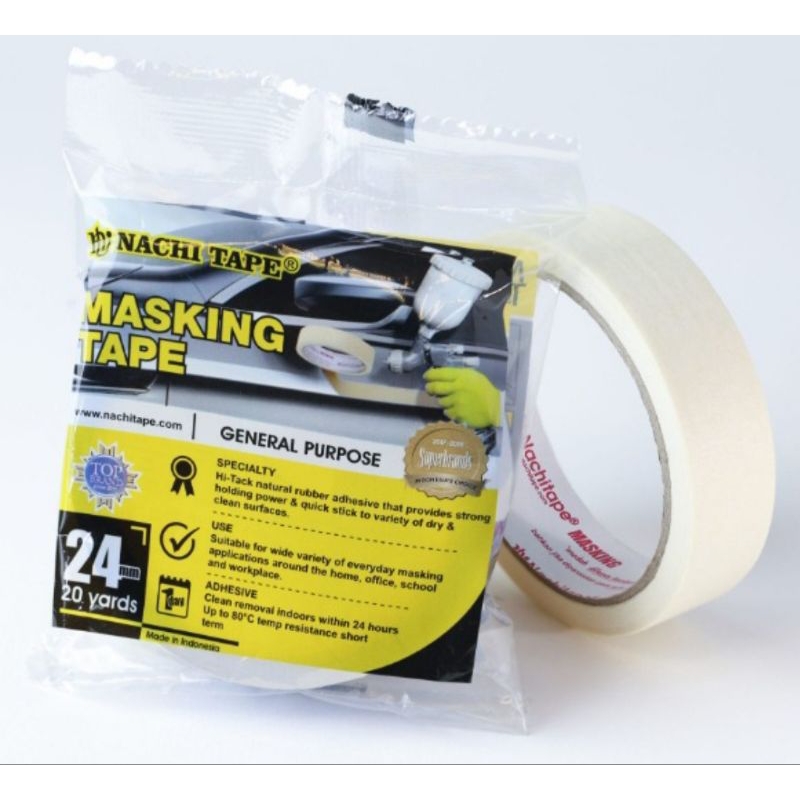 

Masking Tape Nachi 24mm x 20 Yard / Isolasi Kertas 1 Inch / Lakban Kertas 24 mm