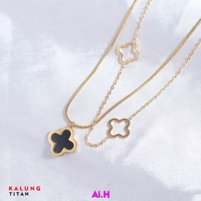 kalung titanium clover 2layer kalung titanium wanita