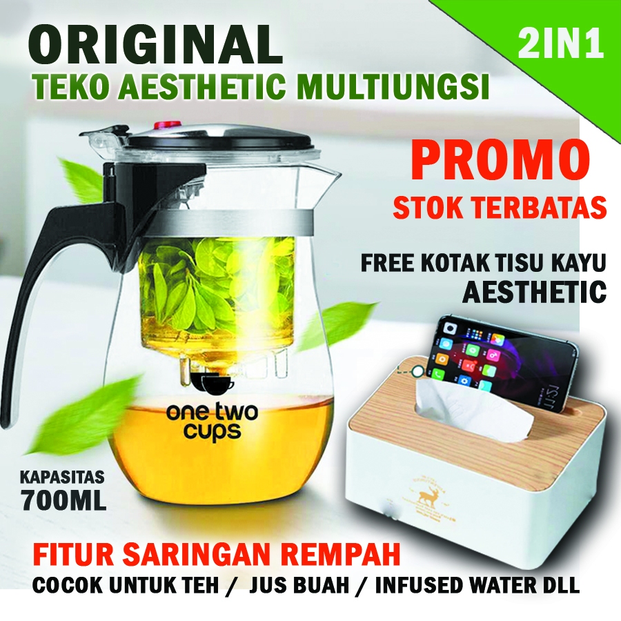Teko Kaca Teh Dengan Saringan Penyaring Rempah Tahan Panas Infused Water Estetik botol minum infused
