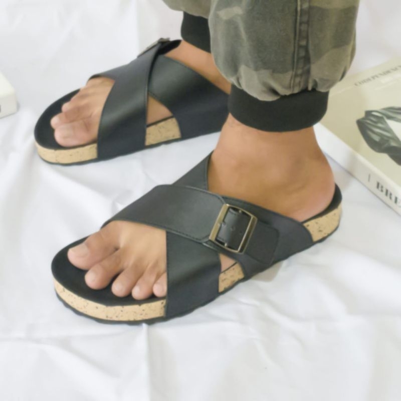 Sandal Selop Kulit pria model silang pc-x