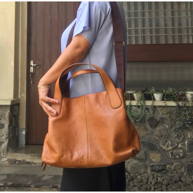 Preloved fossil maya satchel tan original ocil f o s s i l tas slempang kulas