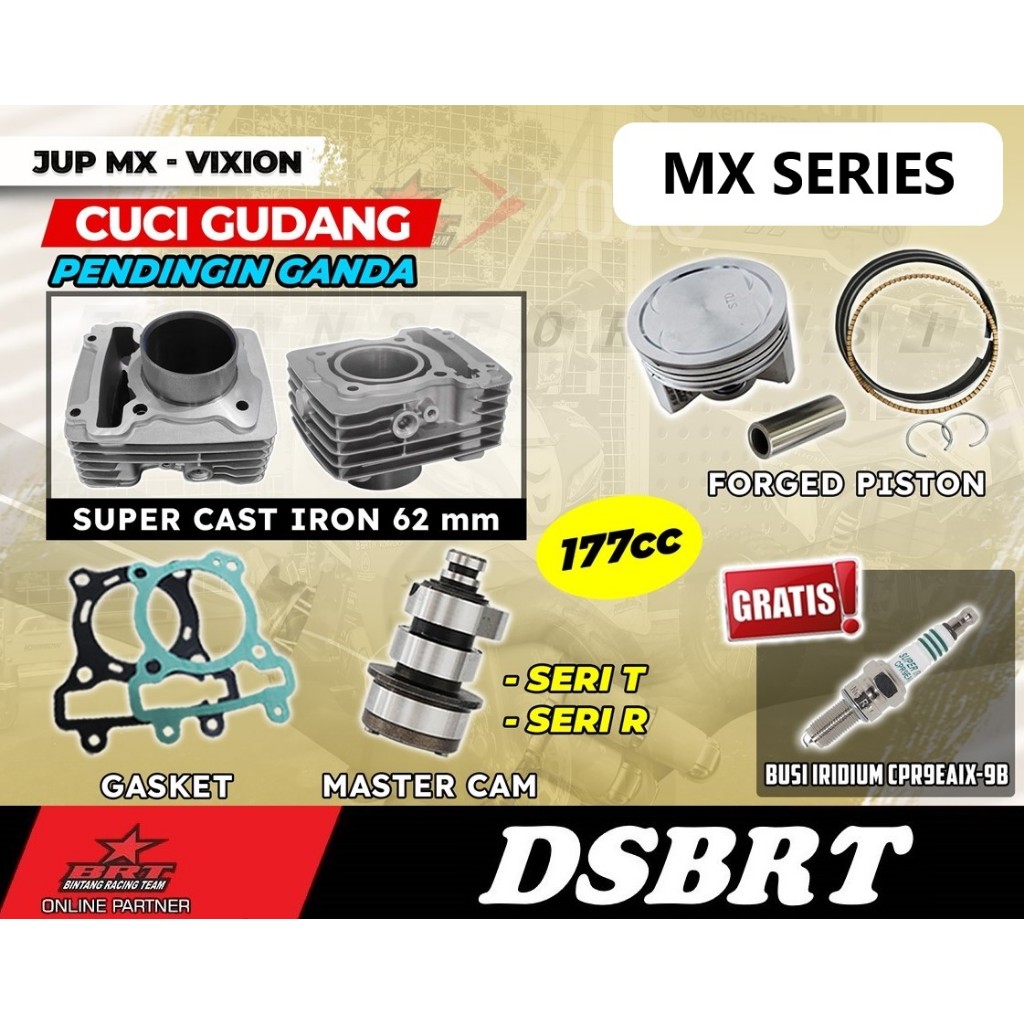 Paket Bore Up Blok BRT MX 62 & Cam Noken As BRT Jupiter MX MX King VIXION R15 NVL NVA Xabre