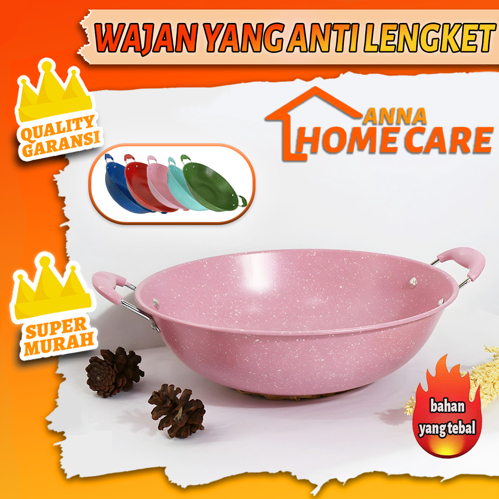 Anna Wajan enamel 34 cm Kuali Marble wajan anti lengket/anti lengket/Wajan Penggorengan Warna Marble