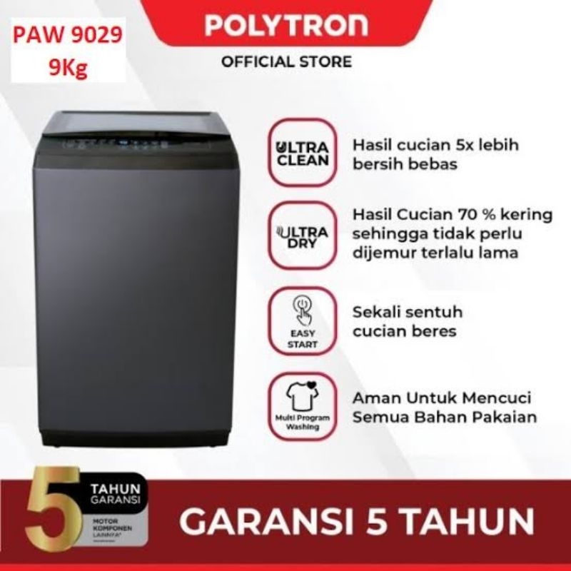 POLYTRON Mesin Cuci 1 Tabung Zeromatic Laguna Hijab 9 KG - PAW 9029