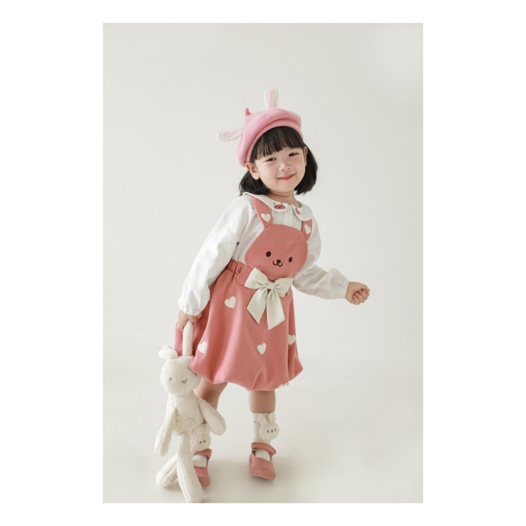 Dress Anak Perempuan Usia 1-4 Tahun | Pakaian Anak Cewek Motif Hati Lengan Panjang Tangan Serut Mode