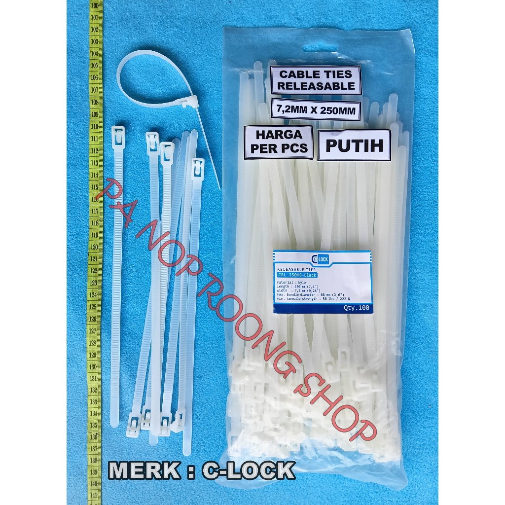 

CABLE Ties RELEASABLE 7,2MM X 250MM C-LOCK PUTIH PER PCS