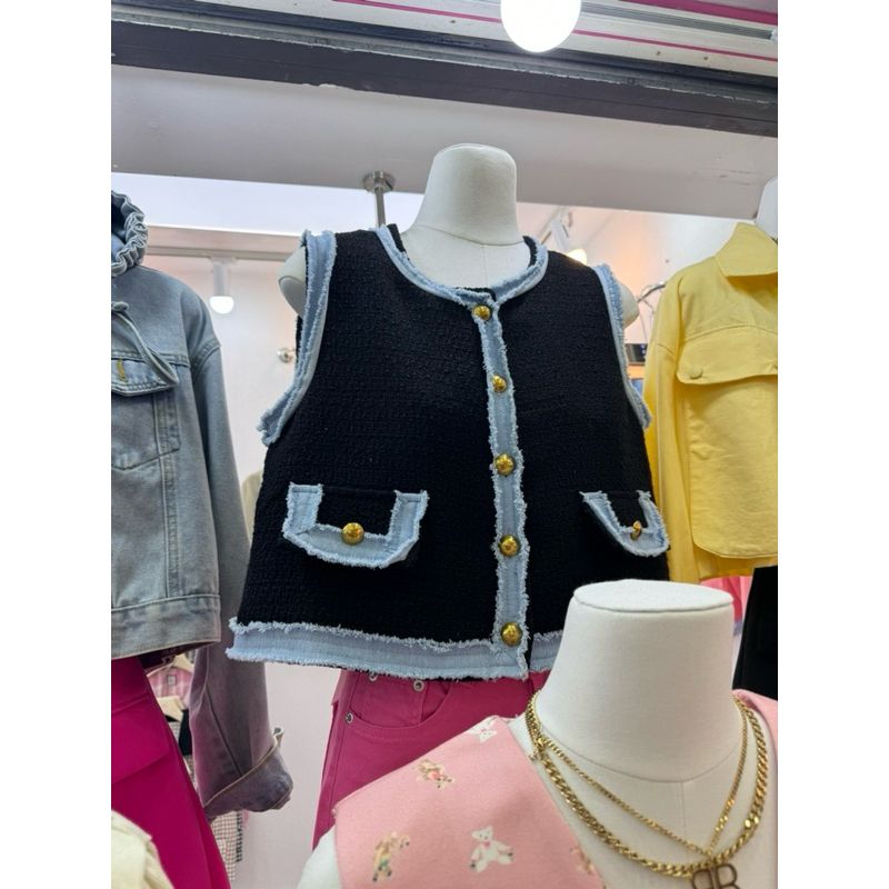 READYSTOCK TWEED MIX DENIM TOP WANITA IMPORT BANGKOK BKK BRAND ICE STYLE