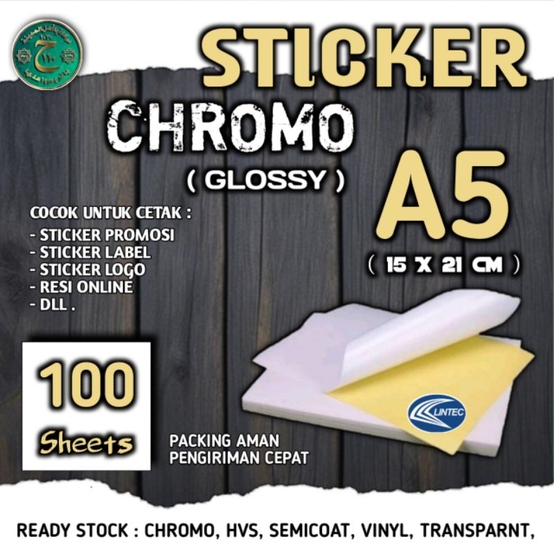 

STICKER KERTAS CHROMO A5 UKURAN ( 15 X 21 CM ) ISI 100 LEMBAR TERMURAH