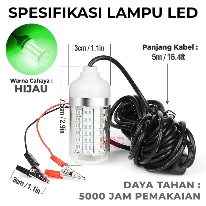 lampu pancing DC 12v  LED 108 pcs warna lampu hijau lampu pemikat ikan dan cumi