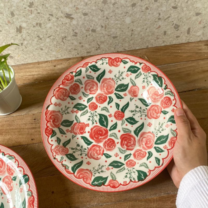 ROSE - Piring Bunga Keramik, Piring Bunga Mawar, Piring Saji, Piring Makan