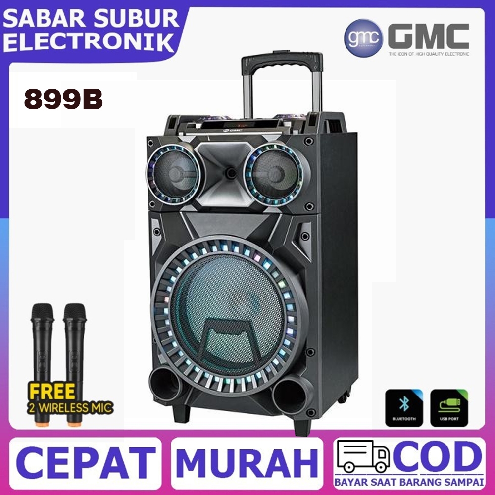 GMC Speaker 899B Portable Bluetooth 12 Inch Free 2 Mic Wireless