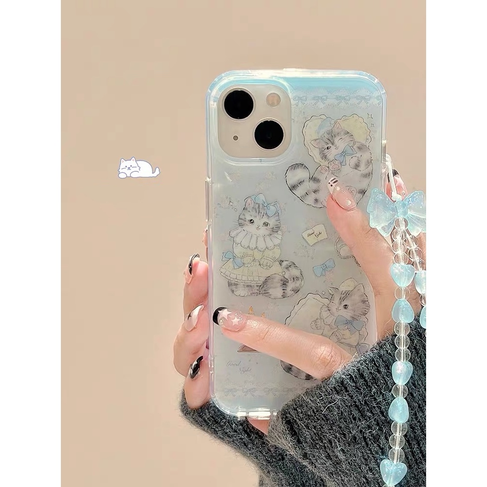 Casing HP iphone Apple 15 Rok Biru Rantai Kucing Cocok untuk iPhone 14 ProMax Casing Ponsel Paket Le