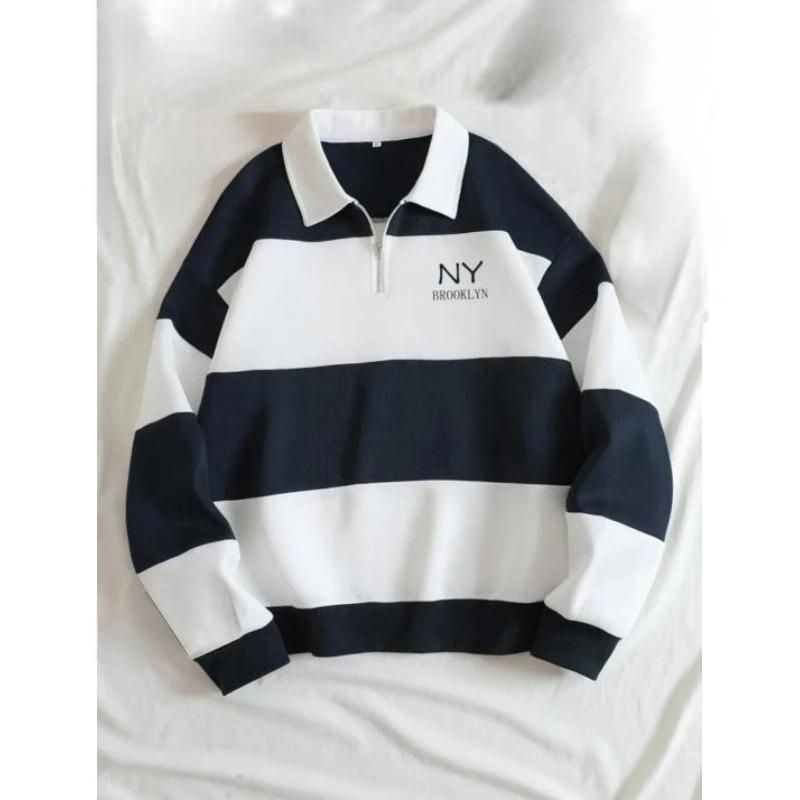 Sweater Rugby Hoodie salur sweater kerah CREWNECK NY BROOKLYN pria wanita
