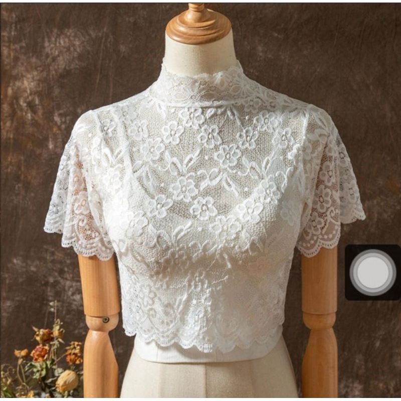 Bolero Rajut Remaja Model Kaos Warna Putih High Neck