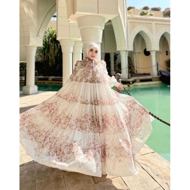 Dress Raya Tingkat Flower Lengan Organza Shellasaukia