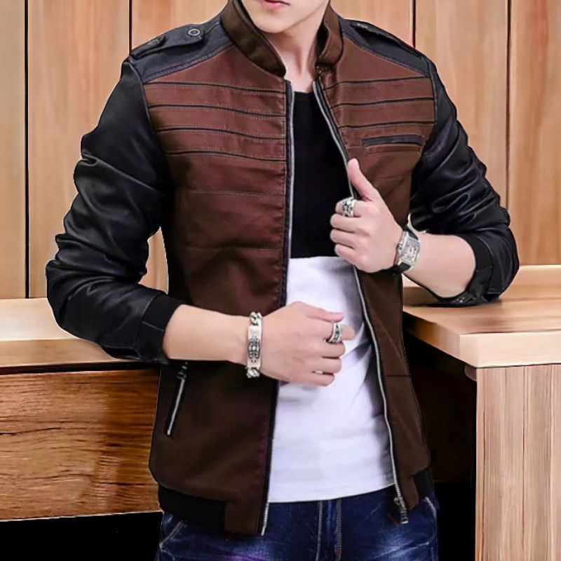 jaket kulit kombinasi