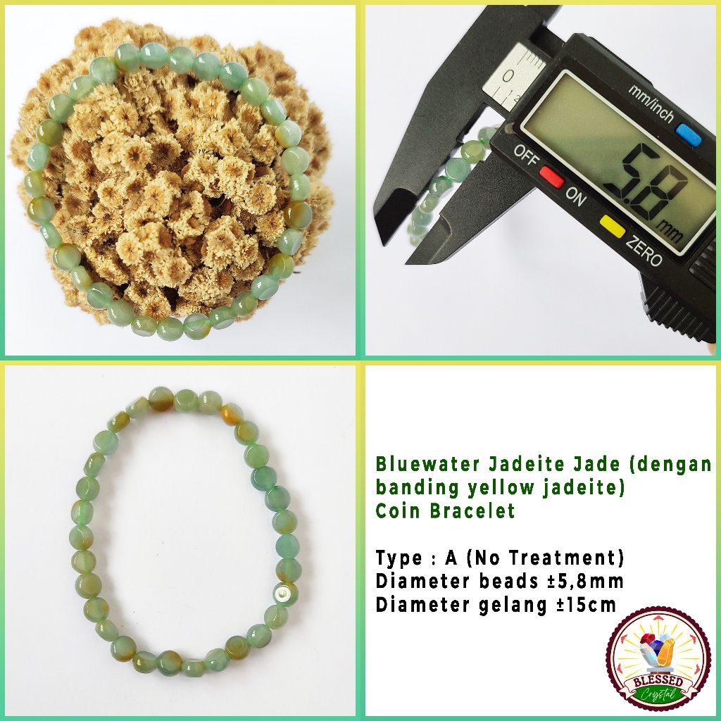 Gelang Coin Giok Bluewater Jadeite Jade Natural Fei Cui Type A