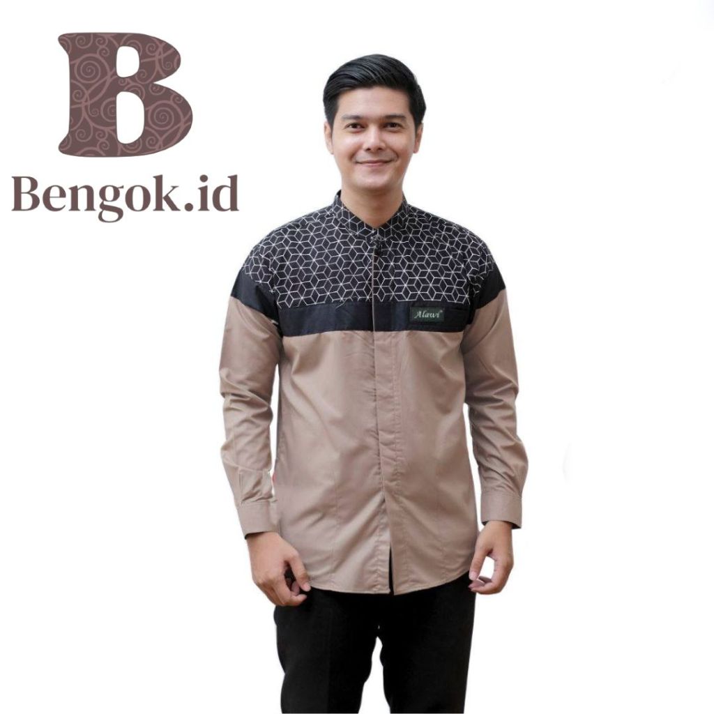 DISKON Kemeja koko lengan panjang dewasa motif senopati warna coksu - baju koko dewasa motif
