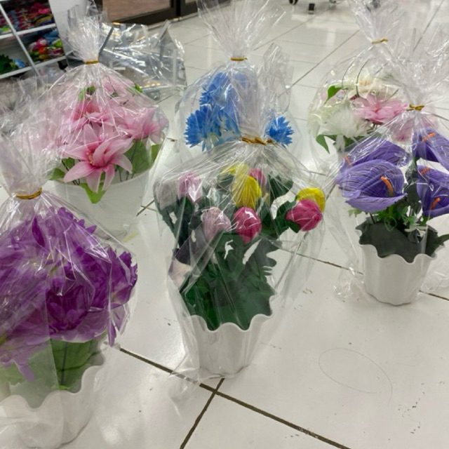 Bunga pot artificial ukuran besar bunga pot pipe cleaner dikirim random